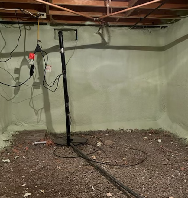 example of spray foam in a basement wall