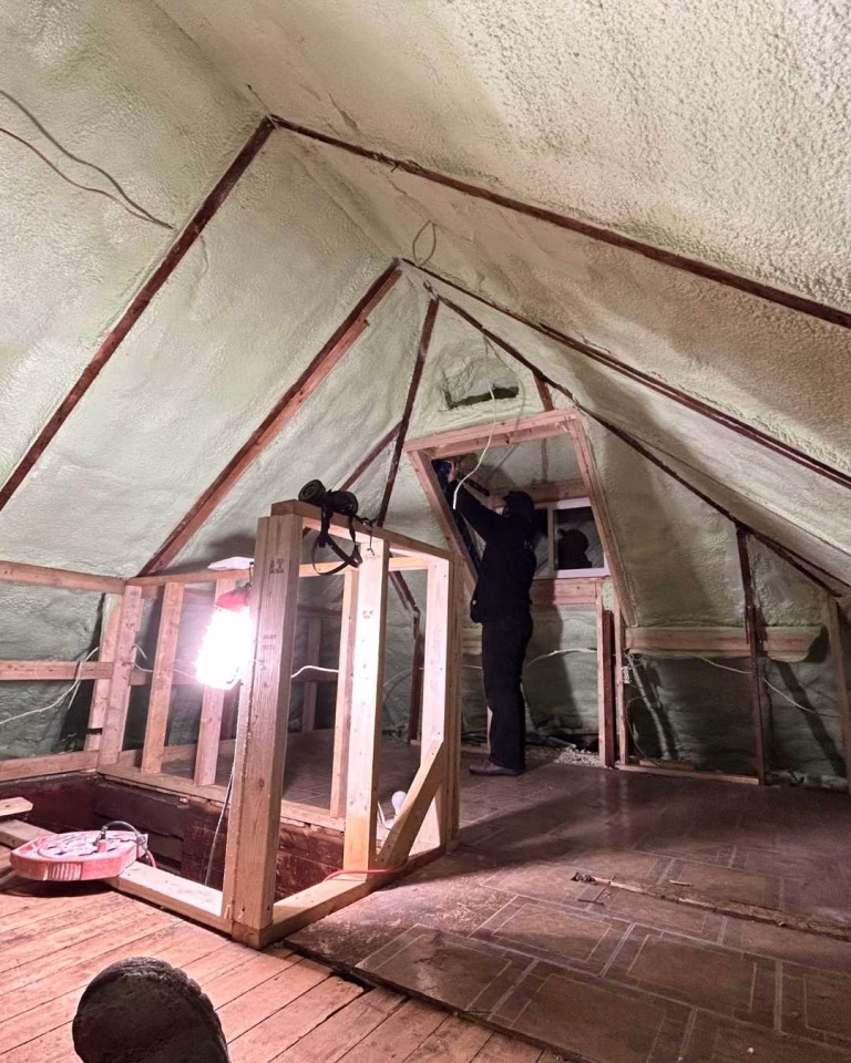Spray foam insulation for an attic in Peterborough.
