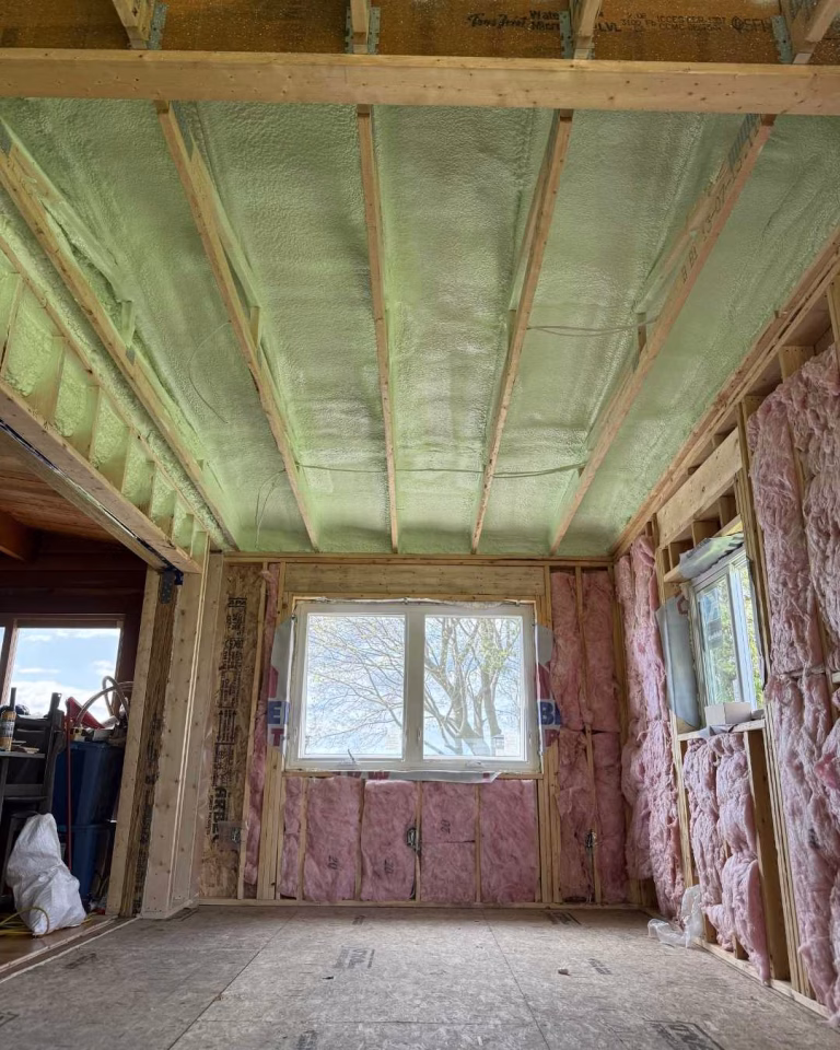 Spray foam insulation for a residential home in Peterborough, Ontario.