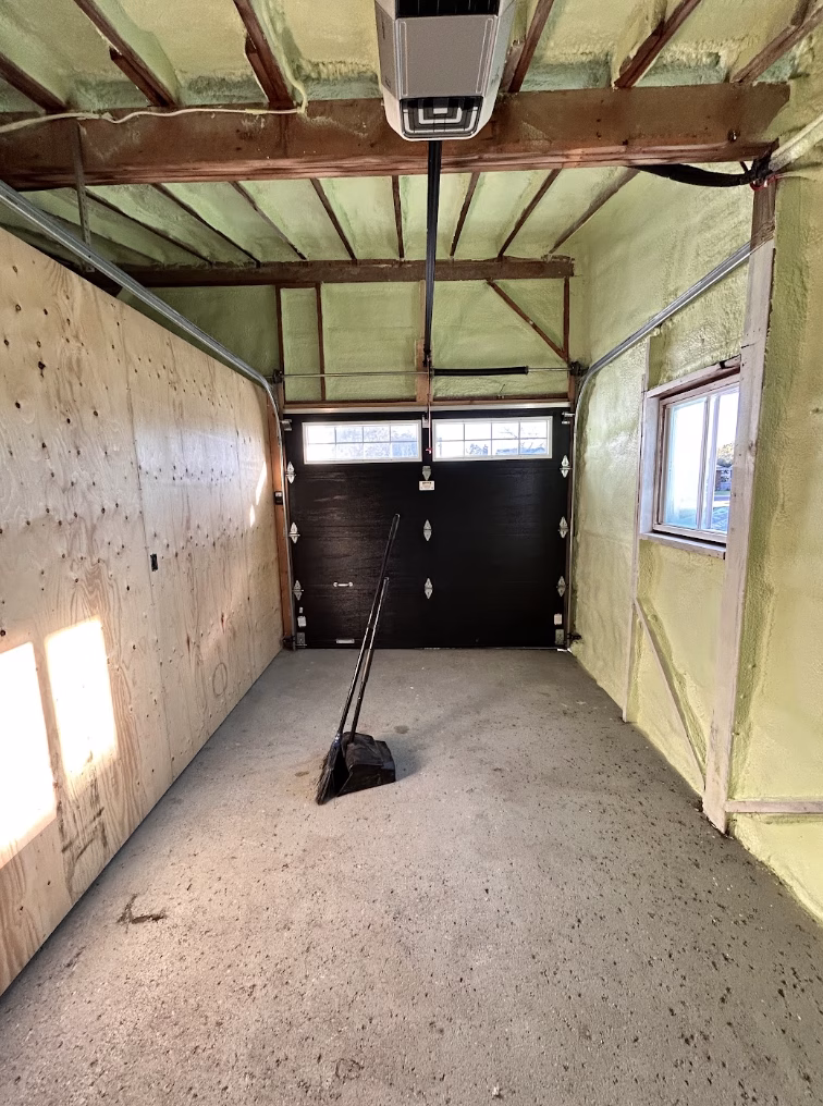 Completed spray foam insulation project for a garage in Kawartha Lakes.