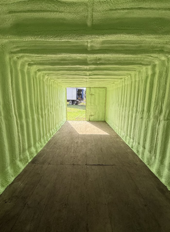 A completed spray foam insulation job for a shipping container in the Kawarthas.