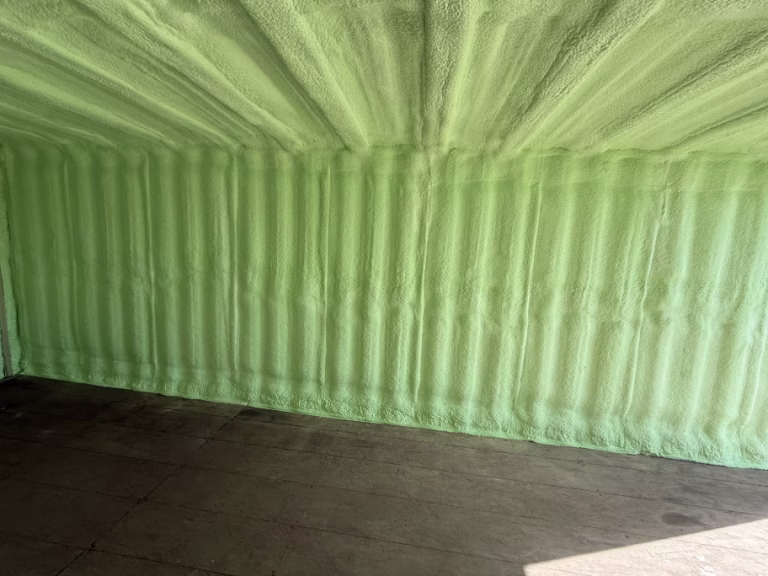 A completed spray foam insulation job for a shipping container located in Kawartha Lakes, ON.