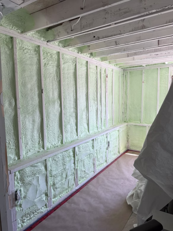 A completed wall spray foam insulation project by Just Spray It.