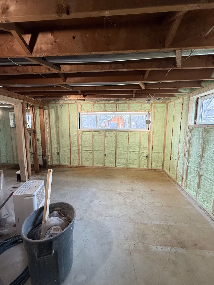 Spray foam insulation in a basement